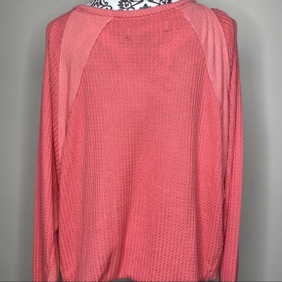 Free People Long Sleeve Waffle Boho V Neck Slouchy Top - Picture 6 of 10